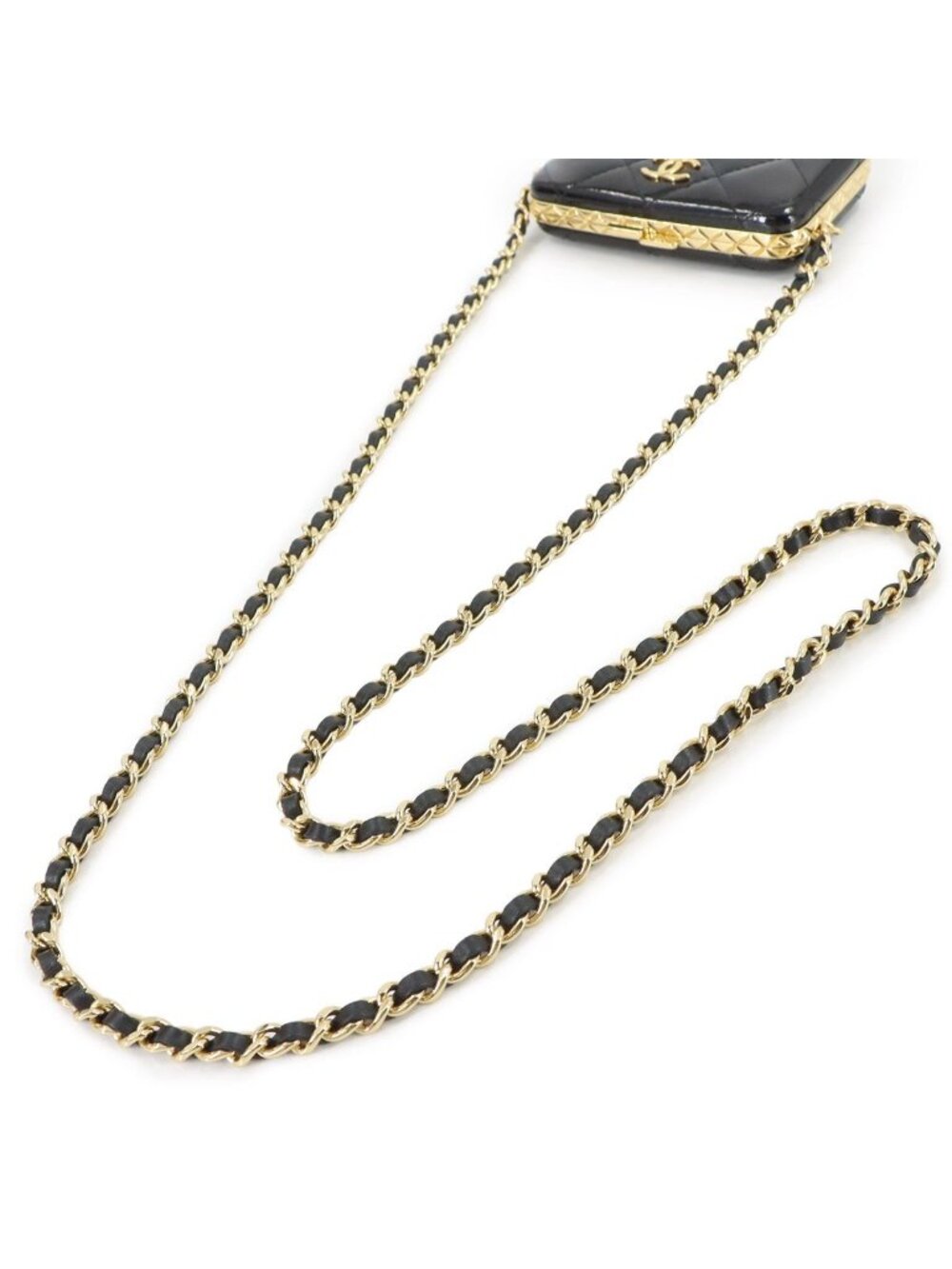 Chanel Quilted Chain Shoulder Card Case Business Holder Patent Leather Black - Picture 7 of 10